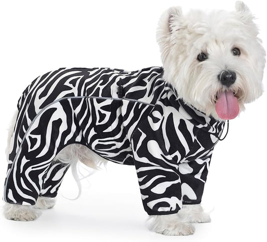 Fleece Dog Coat for Small Medium Dog,Pullover Pajamas Jumpsuit Bodysuit Puppy Coats with Legs, Pet Windproof Warm Cold Weather Jacket Full Body Vest Cozy Snowsuit Outfit Clothes (Zebra Striped, XS)