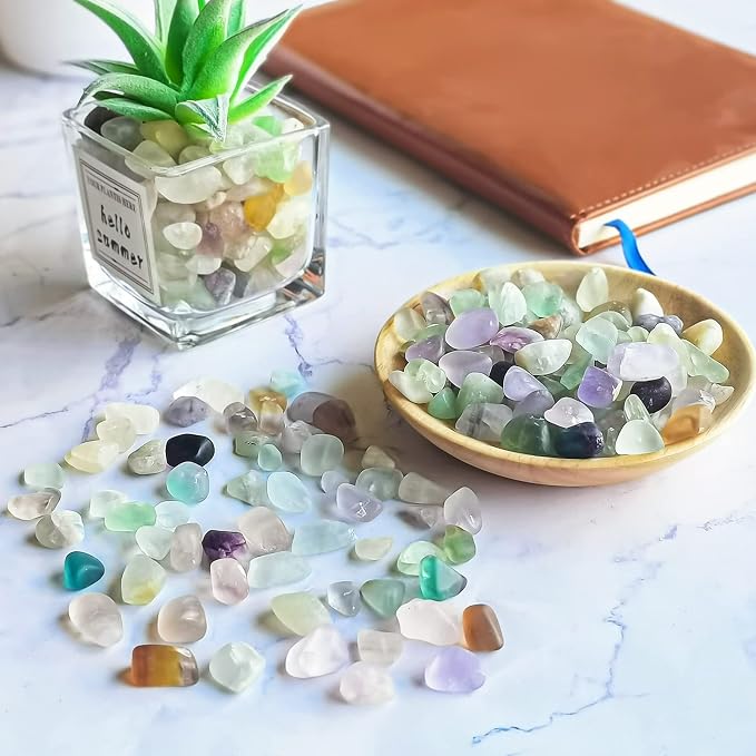 Keedolla 2 lbs/900g Fluorite Tumbled Chips Aquarium Fish Tank Gravel, Natural Crystal Quartz Stones Rocks Pebbles for Vase Fillers, Garden, Succulent Plants Decor