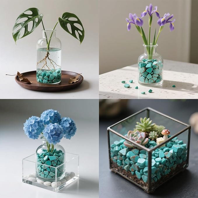 0.96LB Crushed Quartz Aquarium Gravel Vase Filler Succulent Rocks Home Decor Fish Tank Stones Pebbles Polished Bulk Irregular Shaped - Artificial Turquoise