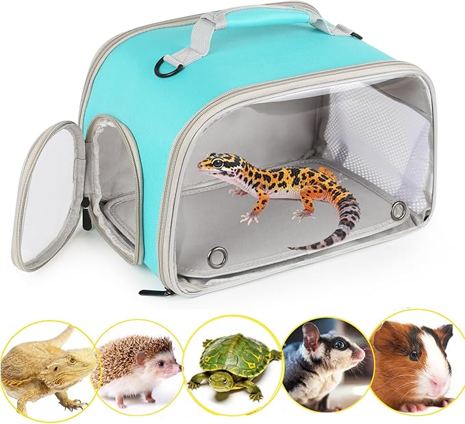 WEVONIGU Scratch-Resistant Bearded Dragon Backpack Foldable Gecko Carrier Ventilation Travel Bag with Clear View Window Dual Carry Cage Options for Travel Hiking & Vet Visits