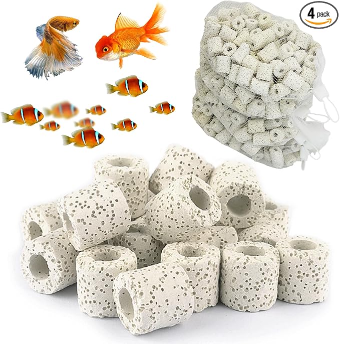 Hamiledyi 4 LB Aquarium Filter Media Bio Balls Ceramic Rings Media with Mesh Bag for Fish Tank and Pond Canister Biological Biofilter Filter (White)
