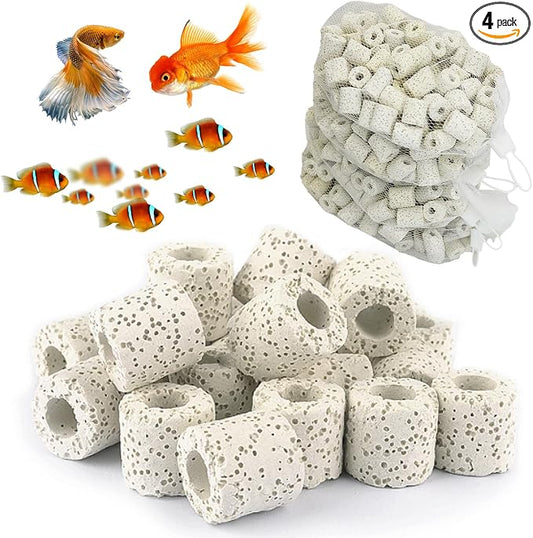 Hamiledyi 4 LB Aquarium Filter Media Bio Balls Ceramic Rings Media with Mesh Bag for Fish Tank and Pond Canister Biological Biofilter Filter (White)