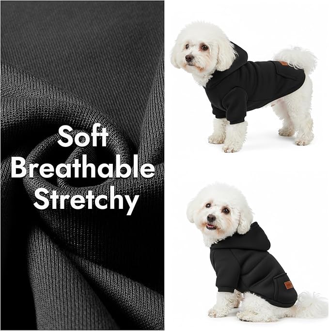 2 Pack Dog Hoodie Warm Hood Dog Sweater Cold Weather Small Dogs Sweatshirt Comfort Pet Clothes for Small Medium Dogs with Pockets (Black+Grey, XXS (Back: 5.9",Chest: 10.6", 0.8-1.8lbs))