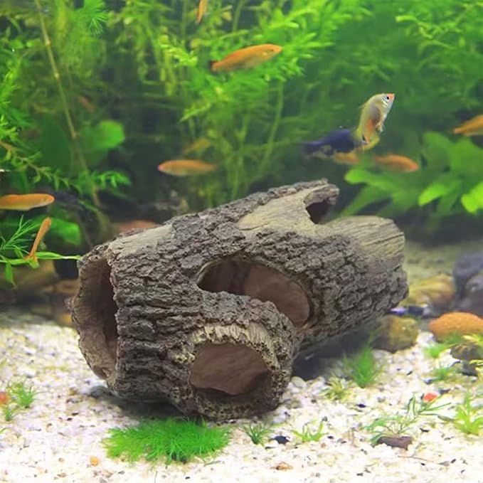 Aquarium Decorations Resin Hollow Tree Trunk Ornament Bettas House Cave Wood House Decor for Fish Tank, Large