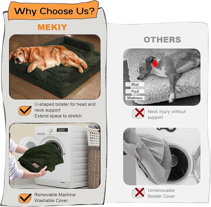 Large Dog Bed Orthopedic Washable - Beds Bolster Pet - XL Large Big Dogs - Memory Foam - Couch Sofa Bed- Waterproof with Removable Cover - Outpost Olive Dog Bed