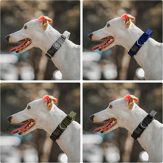 OneTigris Tough Dog Collars, Tactical Dog Collar with Handle, Milltary Adjustable Dog Collar with Heavy Duty Metal Buckle for Training (Blue, S)