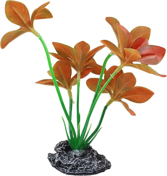 Aquarium Plants Fish Tank Decorations 6.69 Inch Artificial Plastic Plants with Weighted Base, Soft Silk Leaves Realistic Design for Betta Fish Reptile Tank Habitat Decor (Red Type-A)