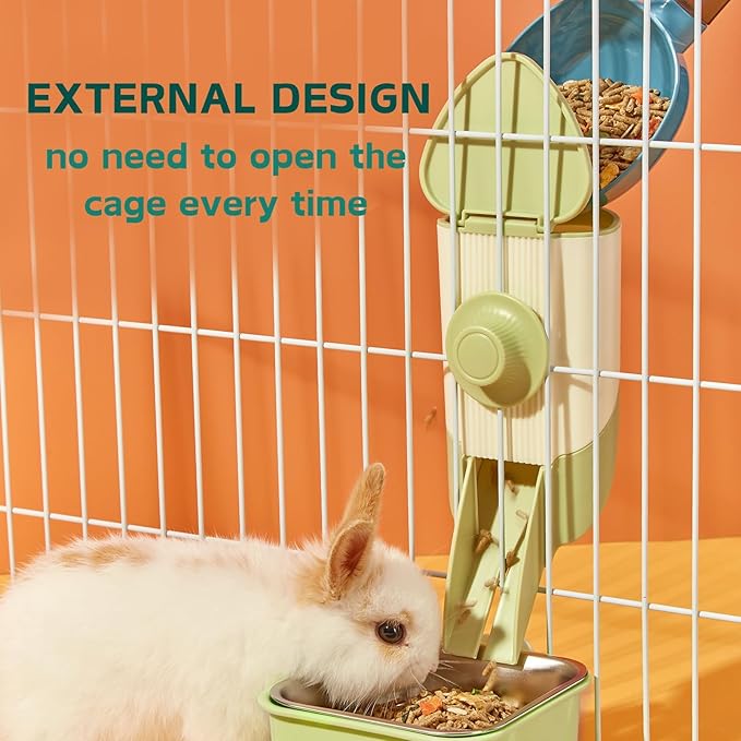 Rabbit Hay Feeder, 3-in-1 Feeding Set with Food Bowl and Hanging Funnel for cage, Hay Rack for Bunny Guinea Pig Chinchilla (Green)
