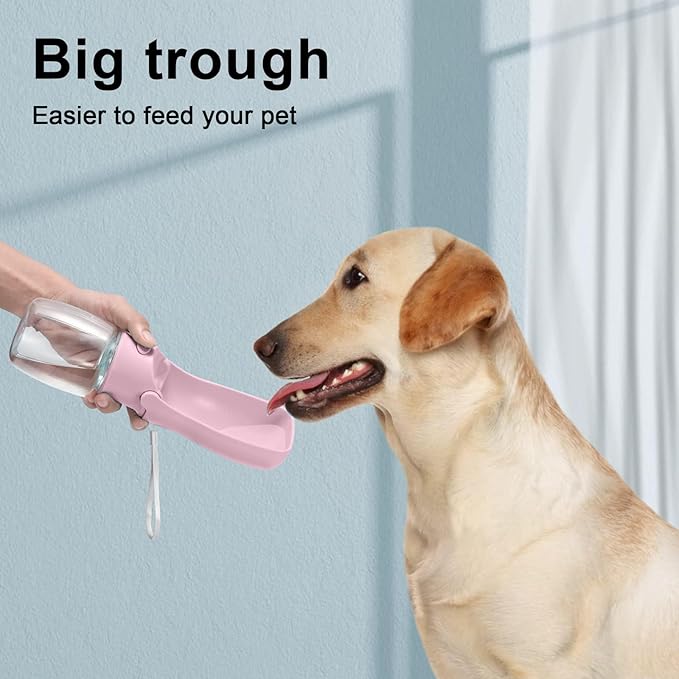 Portable Dog Water Bottle for Walking – 19oz / 12oz Foldable Pet Water Dispenser for Puppies, Medium & Large Dogs – Leak Proof Travel Water Bowl for Small Animals Dog Accessories(12OZ Pink)