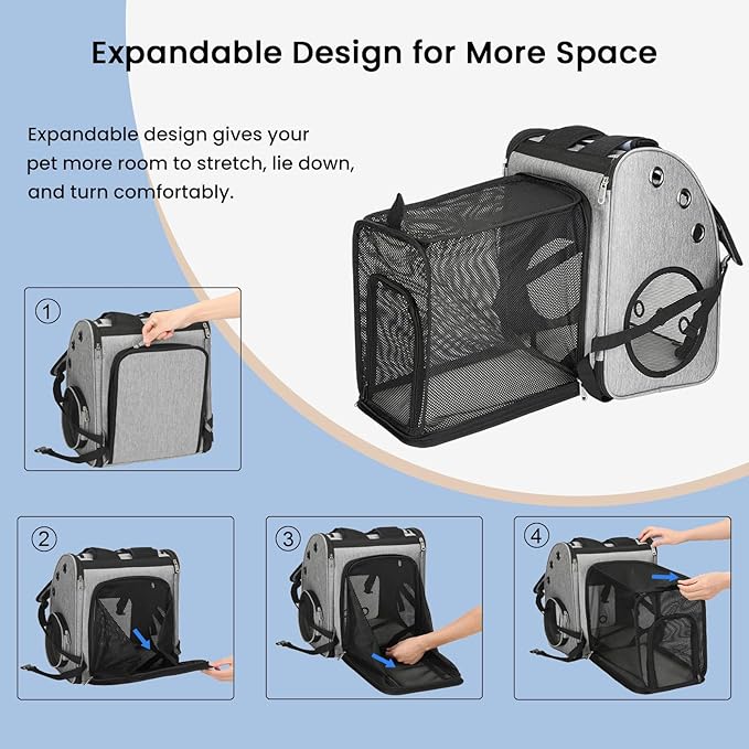 Expandable Pet Carrier Backpack, Airline Approved Cat & Dog Backpack Carrier, Soft-Sided Travel Backpack with 4 Entrances, Breathable Ventilated Design, Holds up to 25 lbs