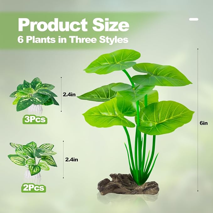 6 Pcs Aquarium Plants Fish Tank Decor，Artificial Driftwood with Textured Base Fish Tank Accessories Reptiles Plants Driftwood