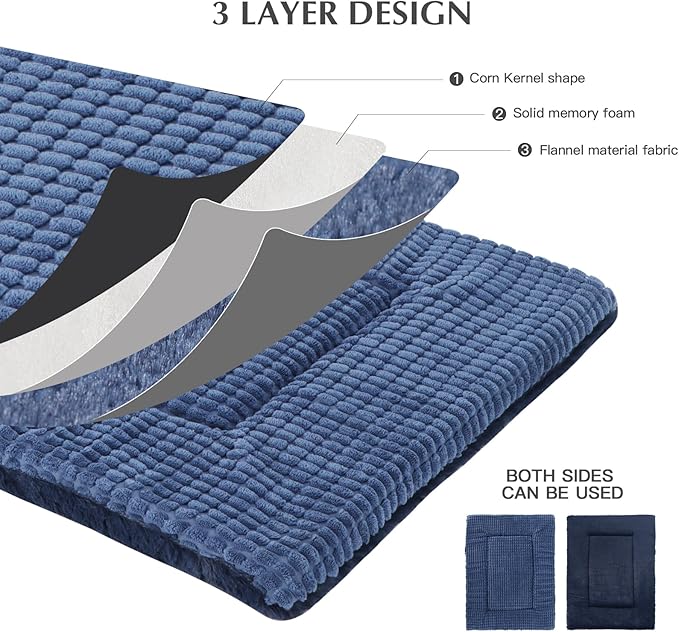 BVAGSS Reversible Dog Crate Pad, Memory Foam Pet Bed Mat, Soft Warm Machine Washable Sleeping Kennel Mattress for Small Medium Dogs XH079 (30''x20''x1.6'',Navy)