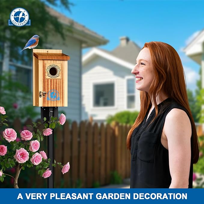 SISTERBIRD Preminum Bluebird Houses for Outside, Wooden Bluebird House, Birdhouses for Outdoors Courtyard, Festival Bird Nesting, Assembly Bird Box, Bluebird Finch Swallow Wren Chickadee