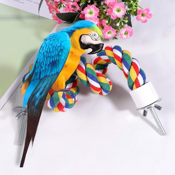 UKCOCO Bird Rope Perch - Comfy Perches for Bird Cages Natural Parrot Cotton Rope, Bungee Perch Pet Chewing Toy for Parrots Playing, Chewing or Preening (40cmcm/16 Inch)