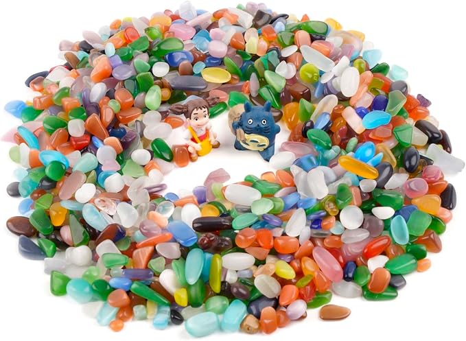 WAYBER Polished Crushed Rainbow Opal Decorative Gravel Stones, 2 Pounds | Toxin-free, Colorfast, Great for Reiki Healing, DIY Crafts, Vase Filler, Aquarium Landscaping & Planter Décor
