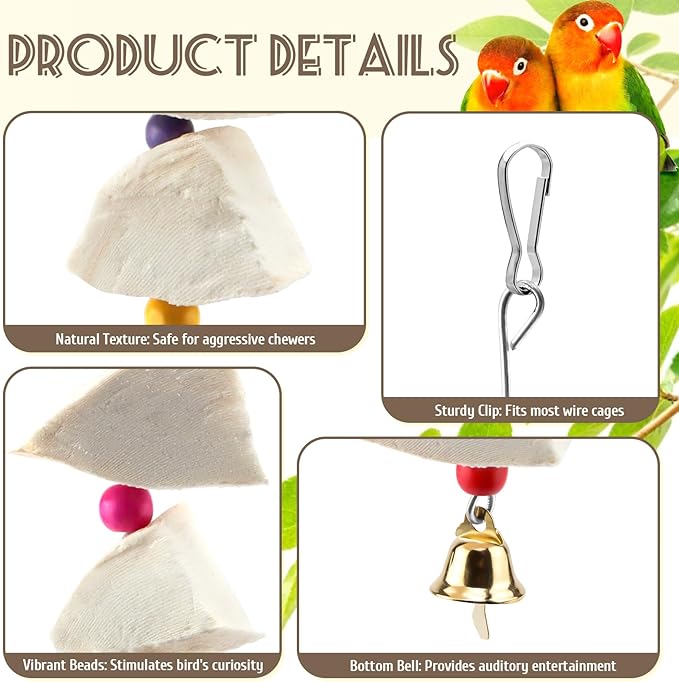 2 Pack Bird Cuttlebone Chew Toys, Cuttlefish Bone for Birds Beak Grinding Stone, Natural Calcium Supplement Cage Accessories for Parakeets, Budgies, Cockatiels, Lovebirds, Small Medium Birds