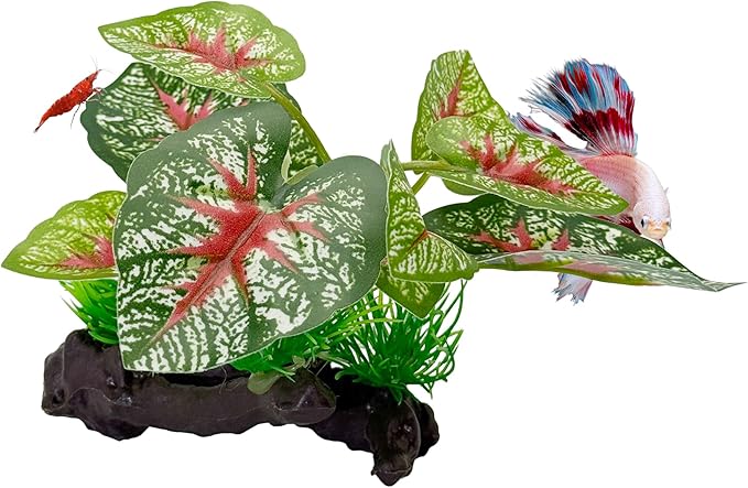 CTWPets Betta Driftwood Decor – Soft Silk Aquarium Plant for Betta Fish, Shrimp, and Tropical Tanks – Safe, Vibrant Aquascape Decoration (Red Vein)