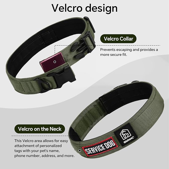 Tactical Durable Dog Collar, Metal D-Ring, Adjustable Heavy Duty Dog Collar with Heavy Quick-Release Buckle for Medium Large Dogs (Green, L)