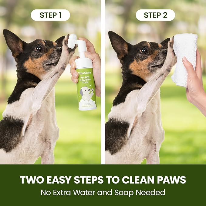 PawSono Paw Cleaner for Dogs & Cats, No-Rinse Foaming Pet Foot Washer with Built-in Scrubber Brush for Dirty, Muddy Paws – Suitable for Small, Medium & Large Dogs, Puppies, Kittens (5 fl oz)