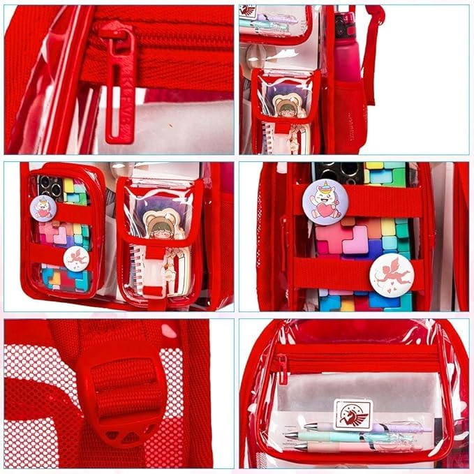 CCJPX 3Pcs Clear Backpack for Girls, School Transparent Bookbag, Heavy Duty See Through Backpacks for Teens Elementary
