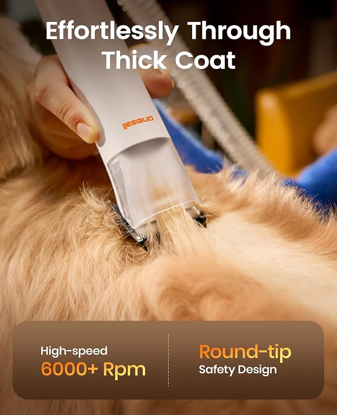 oneisall Dog Grooming Vacuum - 15000Pa Suction, Captures 99% Pet Hair to Reduce Shedding, Dog Grooming Clippers & Quiet Brush (≤59dB) with 4 Accessories, 2L Dust Canister for Home Cleaning（Orange）