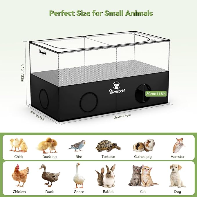 Pawaboo Small Animal Playpen, Foldable Pet Playpen Cage Tent for Puppy Kitten Guinea Pig Rabbit Chicken Hamster Indoor Outdoor Use, Pet Fence with Breathable Mesh Wall and Bottom, Black