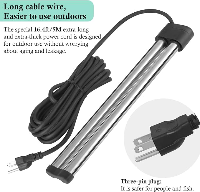 HITOP Outdoor Pond Heater - 150W 300W 600W Aquarium Heater for Small Ponds, Ponds De-icer with Long Cable Wire and Floatable Foam