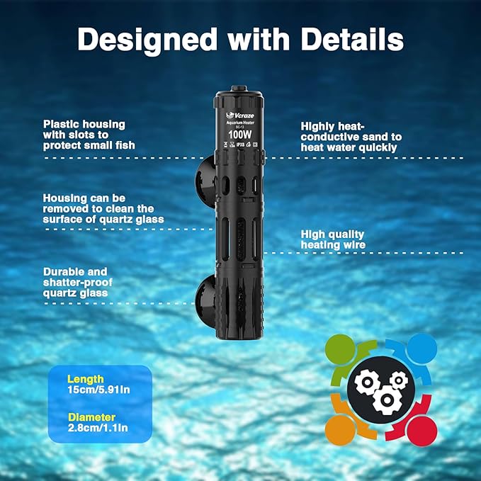 Aquarium Heater 100W, Submersible Fish Tank Heater with LED Digital Display, Auto Power-Off When Leaving Water & High Temp Protection, for Fresh and Salt Water Tanks 10-20 Gal