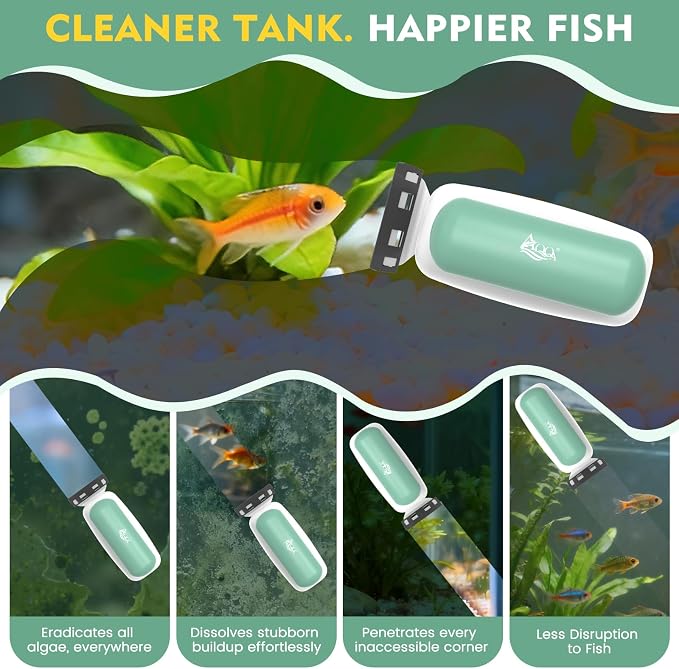 AQQA Magnetic Aquarium Glass Cleaner L,Floating Fish Tank Algae Scraper | 2 Types of Blades, Self-Floating Aquarium Glass Scrubber Algae Scrapers for up to 0.63" Thick Glass/ Acrylic Aquariums Large