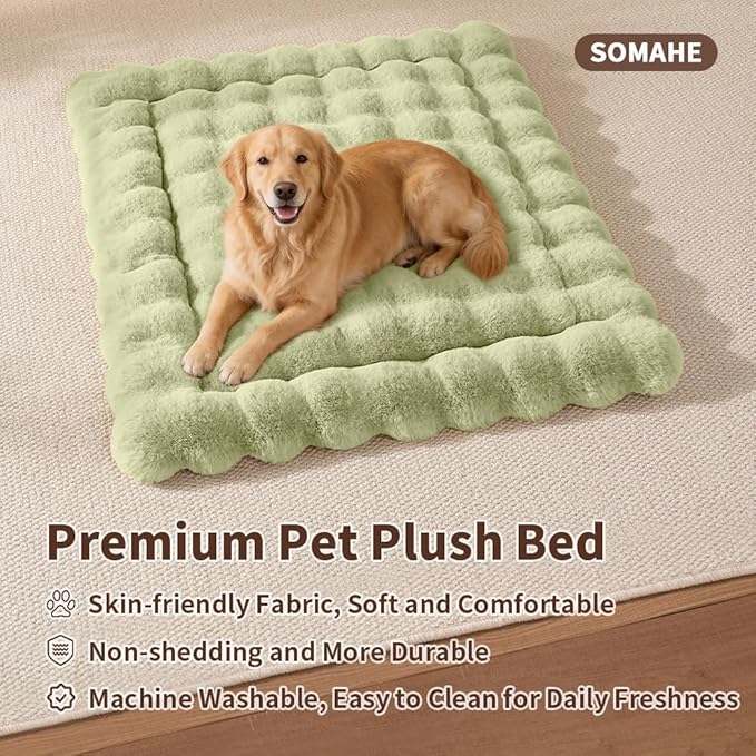 SOMAHE Large Dog Bed Mat, Extra Large Plush Faux Fur Washable Pet Bed for Large Dogs, Non-Slip Fluffy Dog Mat – Machine Washable XL Dog Sleeping Pad for Large Breeds, 35 x 27 Inch Green