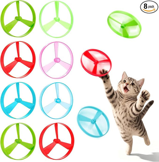 BABORUI Cat Toy Disc, 8Pcs Interactive Cat Fetch Toy Flying Discs, Flying Enrichment Toys for Indoor Bored Kittens & Adult Cats (8Pcs)