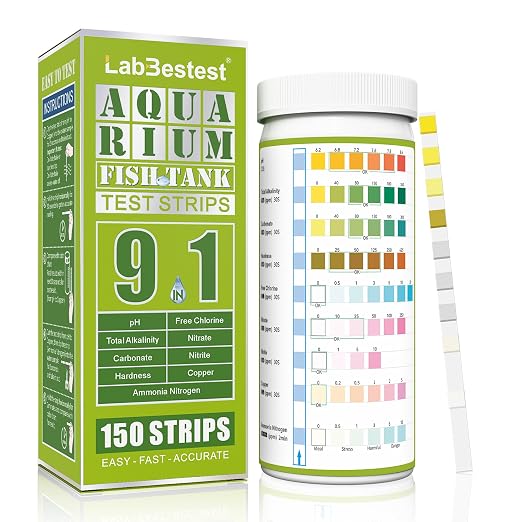 Aquarium Ammonia Test Strips Kit Fish Tank Test Strips (9-Way) | Pond Water Testing Kit for Freshwater Saltwater - Rapid Accurate Easy to Test Carbonate, Nitrate, Nitrite, Ammonia and More