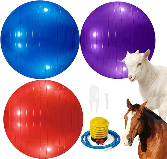 3 Pieces Pet Goat Ball Lamb Toy Horse Ball Dog Training Exercise Ball Toy with Inflator Pump for Pet Dogs Goats Horses to Play in Outdoor Entertainment (Red, Blue, Purple)