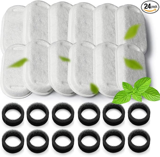 Cat Water Fountain Filter,24 Pack Replacement Filters for Pet Water Fountains,Compatible with Stainless Steel 67oz/2L Adjustable Flow Cat Fountain Replacement Filters,Dog Water Fountain (12+12 Pack)