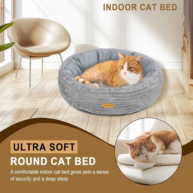 CANMIL Cat Bed, Cat Bed for Indoor Cats, 20’’ Donut Cat Bed for Cats and Small Dogs, Washable Round Pet Bed, Indoor Use