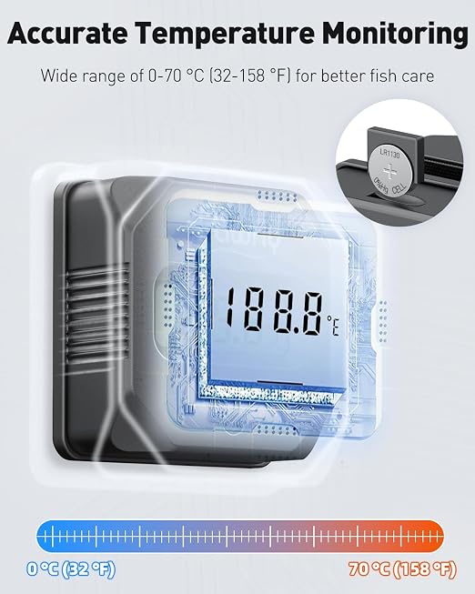Pawfly Aquarium Magnet Glass Cleaner with Thermometer Digital, 2 in 1 Thermometer Magnets Brush, 2" Mini Algae Scraper for Aquariums, Strong Magnetic Brush for Glass Fish Tanks (Up to 20 Gallons)