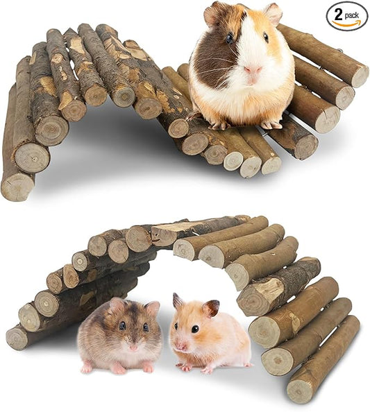 Hamiledyi Wooden Hamster Bridge Ladder 13.4" L x 7.5" W Large Climbing Toy Natural Hideout Tunnel Ramp Hamster Cage Accessories for Rabbits Guinea Pigs Ferret Tortoise Reptile (Pack of 2)