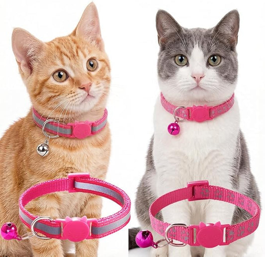 Hot Pink Kitten Collar with Bells, [2 Pack] Light Blue Break Away Cat Collar with Bells, Reflective Cat Collar for Boy Cats Kitty