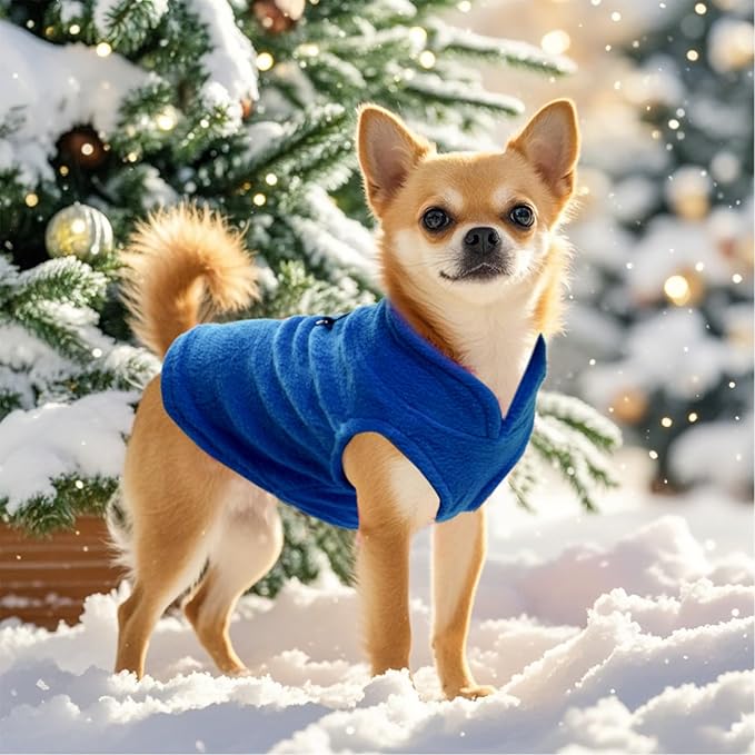 Rbenxia 1 Piece Dog Sweater with Leash Ring Soft Fleece Vest Dog Pullover Warm Jacket Pet Dogs Clothes Winter Dogs Outfits for Small Cat Pets (Blue, Medium)