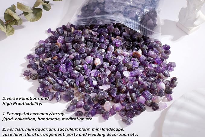 Amethyst Crystal Gravel Polished Chips Stones Pea Quartz 0.3-0.4" Tumbled Stone Crushed Natural Home Decoration Small Pebbles mini Fish Tank Vase Filler Landscape Bottom Ornament 250G 0.55 lbs