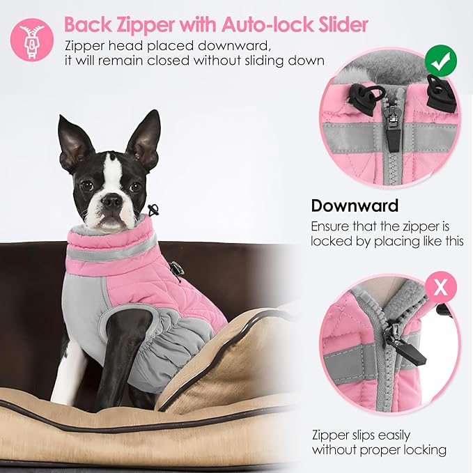 AOFITEE Dog Coat, Warm Dog Winter Coat for Small Dogs, Reflective Turtleneck Dogs Jacket with Harness Built in, Waterproof Windproof Pet Fleece Vest Snow Jacket for Cold Weather, Pink S
