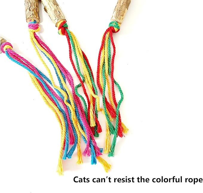 IUHKBH Silvervine Cat Toy, 2 Packs Colorful Chew Ropes with Silvervine Sticks and Refillable Natural Catnip Bag for Teeth Cleaning Safe Interactive Toy for Indoor Cat Kitten