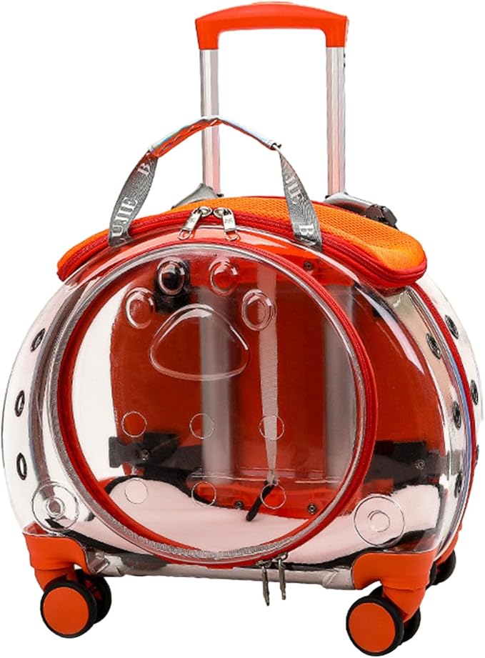Cat Carrier with Wheels,Transparent Bubble Cat Carrier Pet Trolley Case Pet Backpack for Kitty Small Dog[Clear Ventilation Holes Silent Wheels] Pet Carrier for Hiking Travel Fast Arroval from USA Ora
