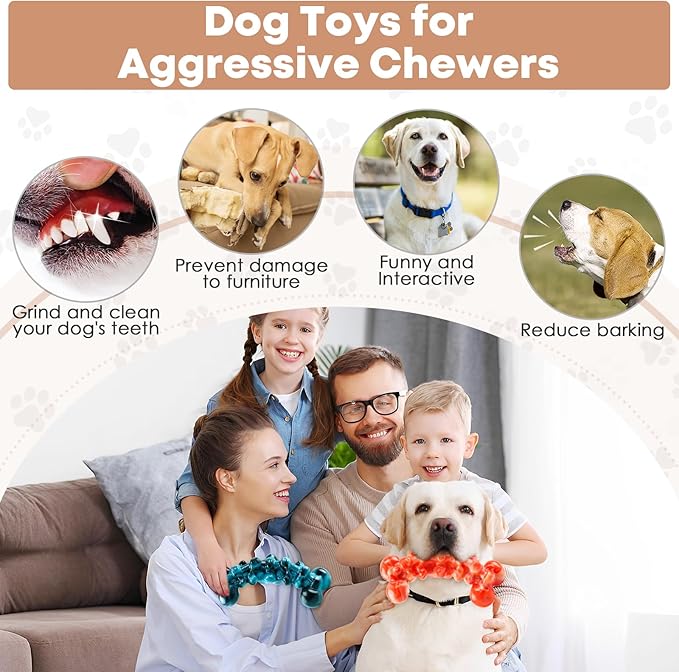 WOWBALA Dog Chew Toys for Aggressive Chewers - 2 Pack Tough Teeth Cleaning Chew Toys to Keep Them Busy for Medium & Large Dogs