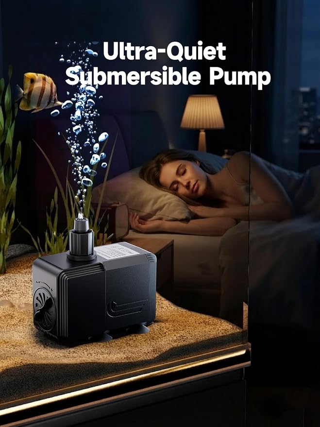 580GPH Amphibious Submersible Water Pump,2200L/H 25W Ultra Quiet Pond Pump Outdoor with 7.2ft High Lift, Adjustable Flow Control &3 Nozzles for Fish Tank, Pond, Fountain, Waterfall, Hydroponics