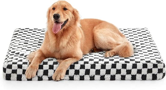 JOEJOY Dog Bed for Large Dogs, XLarge Orthopedic Dog Bed with Removable Washable Cover, Cute Modern Plush & Memory Egg Crate Foam Dog Bed, 42 x 28 inch, Grey