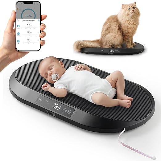 YauYik Baby Scale, Smart Accurate Digital Scale with App for Tracking Growth of Baby, Infant, Puppy,and Cat, Pet Scale Up to 88 lbs, with Hold Function, 59-inch Height Measurement, 5 Units, LED Screen