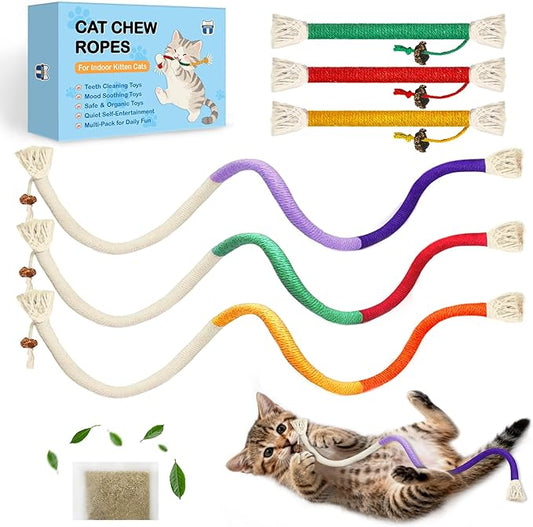 Cat Chew Rope Toys 6Pcs with Catnip, Indoor Cat Teething Toys for Kittens, Interactive Catnip Kitty Toys for All Breeds (Cats Chew Rope 6PCs)