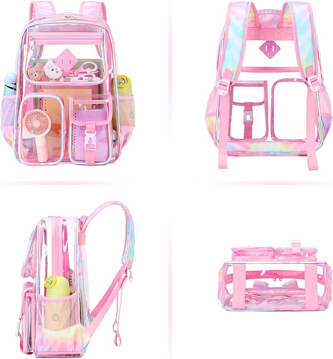 PIG PIG GIRL Clear Backpack for School,Heavy Duty PVC Transparent Bookbag for Girls Stadium Approved See Through Backpack