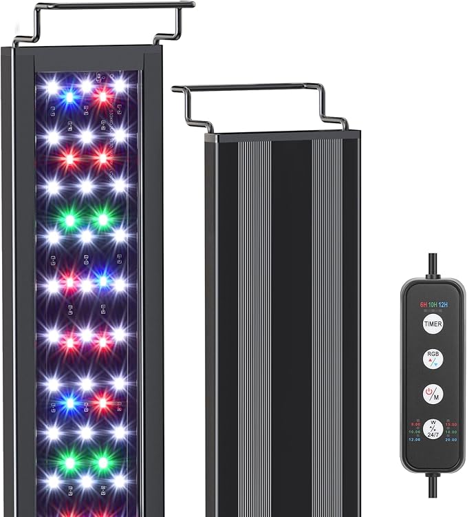AQQA LED Aquarium Light for Plants, 24/7 Mode Full Spectrum Fish Tank Light with 3 Light Modes, Adjustable Timer/Brightness, Memory Function, Extendable Brackets for Freshwater for 24-32 Inch Tank 22W